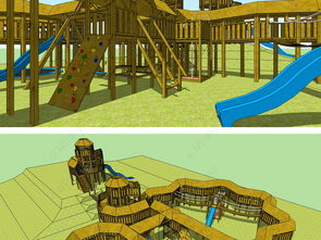 公园亲子儿童木建游乐设施场所SU模型设计模型下载